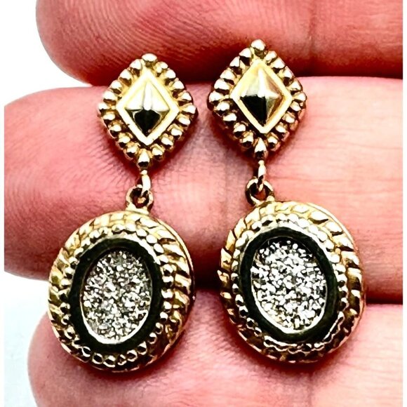 10K Yellow Gold Titanium Drusy Quartz Pierced Chandelier 1 Inch Earrings - Picture 1 of 6